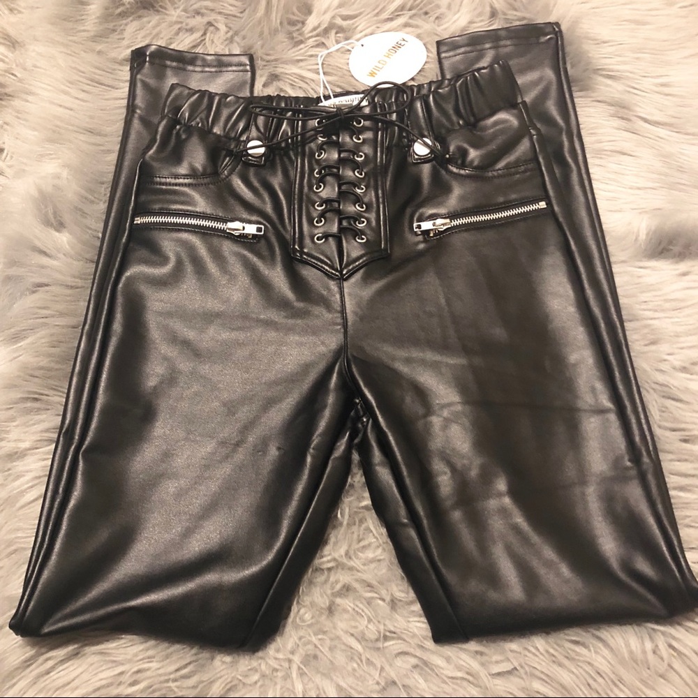 Faux Leather Lace Up Pants